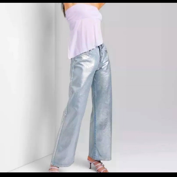 wild fable Denim - Nwt.Wild Fable Womens High Rise Wide Metallic Relaxed Baggy Jeans sz14